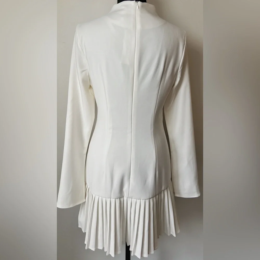 Commense Pleated Hem Mock Neck Mini Dress - Picture 3 of 6